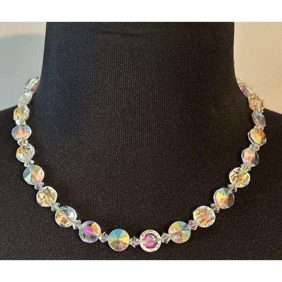 Vintage Hobe Crystal Bead Necklace Silver Tone Aurora Borealis 19" - Picture 1 of 4